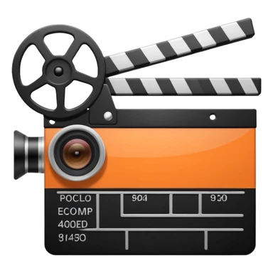 orange striped clapperboard with a film camera next to it sticker