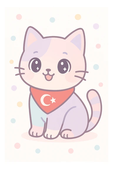 a playful cat with a Turkish flag bandana sticker