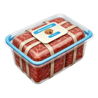 A 3D cartoon pack of minced meat wrapped in transparent plastic, supermarket-style packaging, Memoji-style. sticker