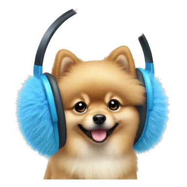 Pomeranian puppy wearing blue fluffy earmuffs  sticker