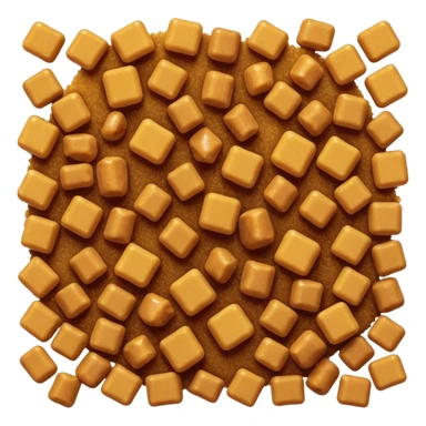 scatter of golden-brown sugar crystals, warm amber color, coarse and irregular matte grains, lightly clumped, natural molasses content, no spoon, bowl, or packaging, soft lighting, subtle shadows, transparent background, emoji scale sticker