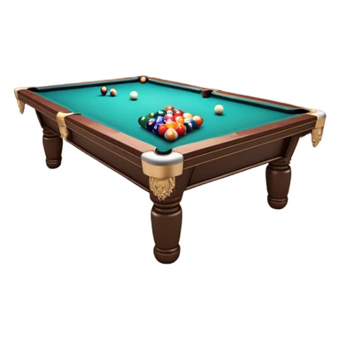 A billiard table with colorful balls arranged in a triangle, and a cue stick poised to break. The scene is set in a dimly lit room, with focused lighting highlighting the balls and table, emphasizing skill, precision, and strategy in the game of pool. sticker