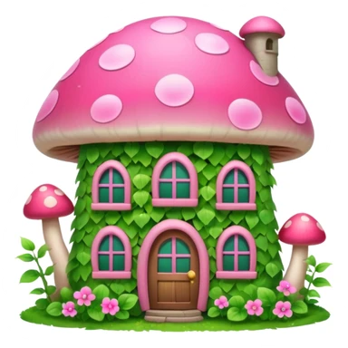 Pink girly mushroom house covered in vines sticker