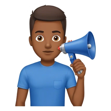 man in blue t-shirt with loudspeaker sticker