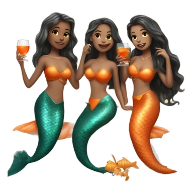 Three beautiful mermaids (light skin) drinking aperol sticker