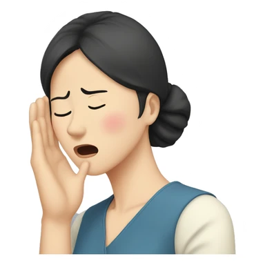 Headache, middle-aged Korean woman in her 40s, with only one hand on her head, painful face, black hair sticker