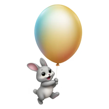 a baby bunny getting carried away by a balloon sticker