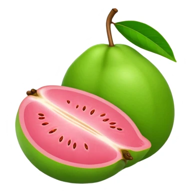 Fresh guava fruit with green exterior and pink interior sticker