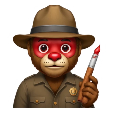 Smokey the bear with blooshot eyes holding a joint sticker