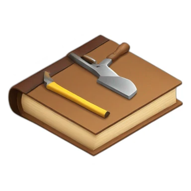 isometric thick BOOK with picture of wood, welder, leather, tools sticker