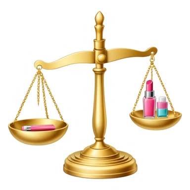 gold scale with dollars on one side and beauty products like lipstick, perfume, makeup on the other sticker