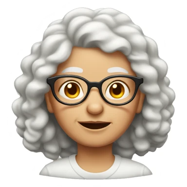 White Grandma emoji, wearing cat-eye shaped rim glasses and red wavy hair sticker