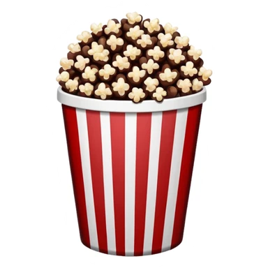 Chocolate popcorn in a paper jar with red and white vertical lines sticker