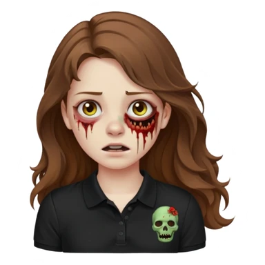 crie uma garota com ferimentos zoombie cabelo ondulado 2c longo castanho e blusa polo básica preta sticker