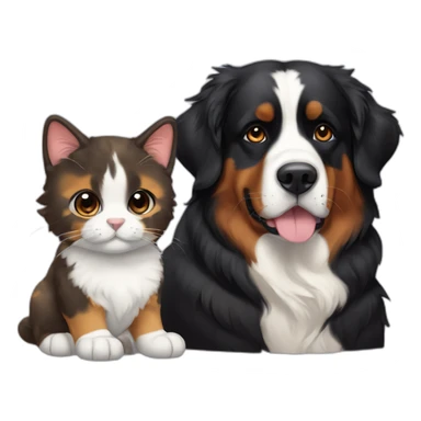 A Bernese dog next to A black and brown tortoiseshell cat with no white fur sticker