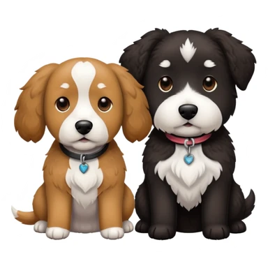 2 dogs: one light brown  doodle, one doodle all black with white eyebrows some white markings, no brown coloring. Both same size. sticker