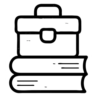 minimalist gray outlined icon representing Resources with books, toolbox, or stack of files, worn and distressed effect sticker