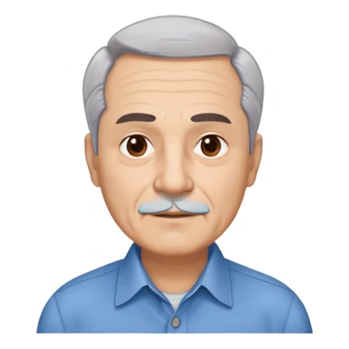 Older Hispanic man in his 60s with light skin, round face, wide jaw, broad cheekbones. Expressive dark brown eyes, thick eyebrows. Short gray/white hair with receding hairline. Well-shaved. Friendly expression. Wearing a button-down shirt in blue. sticker