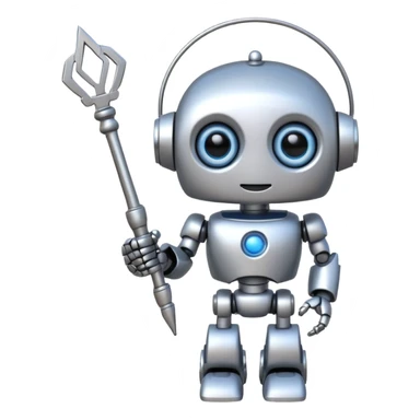 A cute robot is holding a magic wand sticker