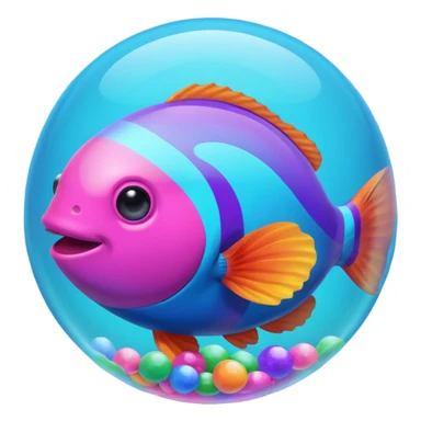 cyan blue, purple and pink coloured gradient gooball, with a rainbow-coloured gradient clownfish in the center inside sticker