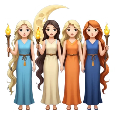 Three women with two torches and a moon sticker