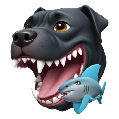 Black pitbull with shark toy in mouth  sticker
