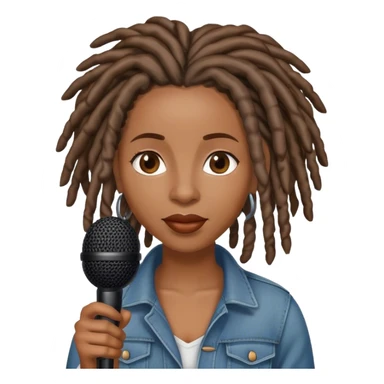 Black woman with locs with microphone sticker