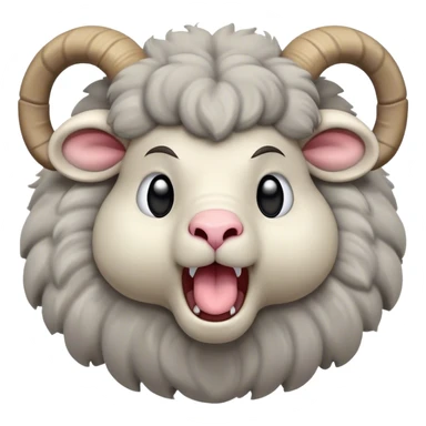 Cinematic Cute Yawning Ram Portrait Emoji, Head tilted slightly with a dramatic, wide-open yawn, showcasing a soft, woolly grey fur with gently drooping horns and ears, round dark eyes barely open in drowsy contentment, Simplified yet irresistibly adorable features, highly detailed, glowing with a soft, cozy glow, high shine, relaxed yet expressive, stylized with a touch of rugged whimsy, bright and endearing, soft glowing outline, capturing the essence of a sleepy yet affectionate ram, so drowsy it feels like it could stretch out of the screen and curl up for a nap! sticker