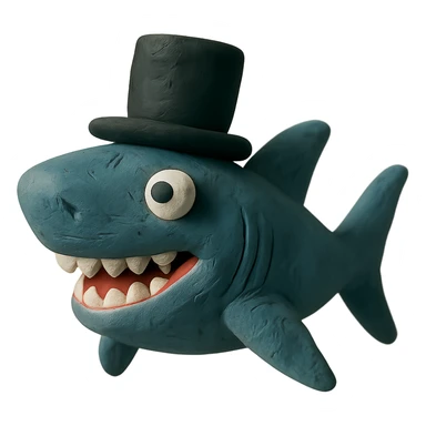 claymation style shark wearing a top hat sticker