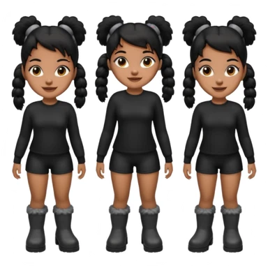 A brown skin thats slim and thick body with black hair into two pigtails and wears all black outfit with gray furry boots  sticker