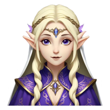 Cinematic Realistic WoW Elf Mage Portrait, head tilted dramatically with an exaggeratedly amused expression, blending timeless arcane wisdom with a touch of unexpected playfulness. Her luminous, porcelain-like skin and delicate features, complemented by an intricately detailed robe in deep blues and purples with golden filigree, are rendered with lifelike texture and dynamic magical lighting, high shine, dramatic yet whimsical, capturing the essence of an elven mage whose epic mastery is tinged with charming irreverence. sticker