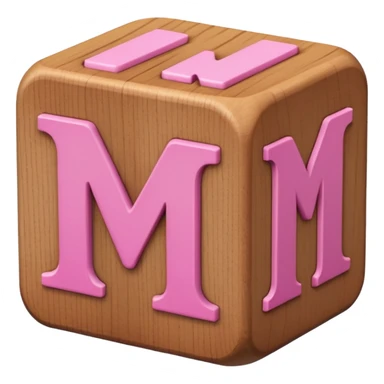 A rounded toy block with the pink letter "M" on it sticker