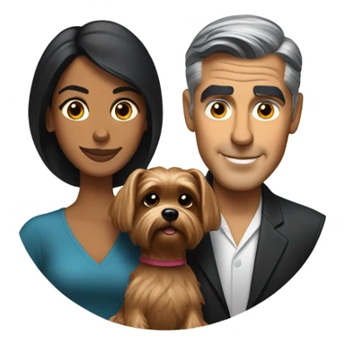 George Clooney and brown woman holding tYorkshire terrier  sticker