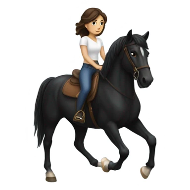 Brunette girl riding a black horse  sticker