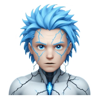 electric lab mutant portrait, head and shoulders only, glowing blue energy cracks on skin, wild hair, intense eyes, sci-fi lab accident vibe, 3D cartoon, mobile game icon style, clean background, no text, no watermark

 sticker