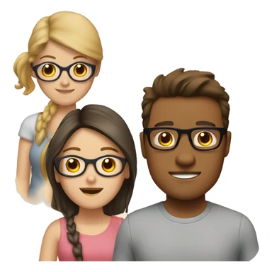 three friends, two girls one man the man is brown and chubby, one girl is blonde and has glasses, the other girl is a brunette sticker