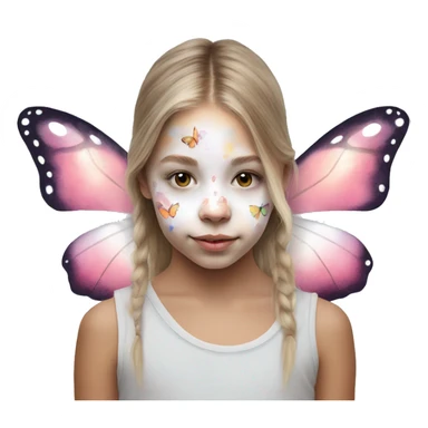 young white girl with face paint only in the shape of a watercolour butterfly sticker