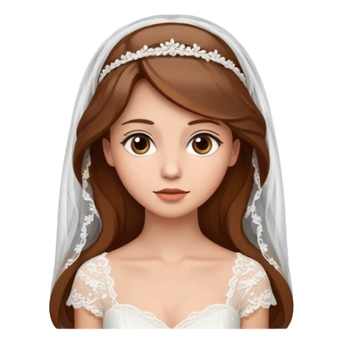 brown-haired bride in a white wedding dress and veil, curious expression, sticker