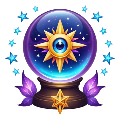 A vibrant, mystical icon symbolizing fortune telling and esotericism. Include elements like a crystal ball, tarot cards, stars, and mystical symbols with a glowing, ethereal feel. The design should be colorful, eye-catching, and evoke a sense of magic and mystery. sticker