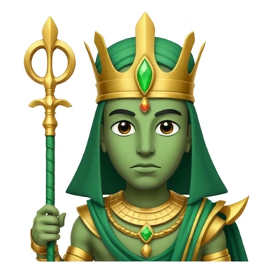 Ancient Egyptian god Osiris with green skin, Atef crown, and holding sticker