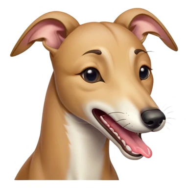 Cinematic Cute Yawning Fawn Greyhound Portrait Emoji, Head tilted slightly with a dramatic, wide-open yawn, showcasing a smooth fawn Fur with a refined finish, floppy ears slightly drooping, round eyes barely open in drowsy contentment, Simplified yet irresistibly adorable features, highly detailed, glowing with a soft, cozy glow, high shine, relaxed yet expressive, stylized with a touch of whimsy, bright and endearing, soft glowing outline, capturing the essence of a sleepy yet affectionate companion, so drowsy it feels like it could stretch out of the screen and curl up for a nap! sticker