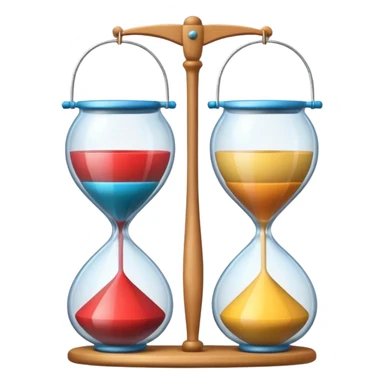 two cups joined by an axle, forming an hourglass shape, spinning on a string stretched between two sticks. Show it in motion, colorful and playful sticker