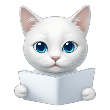 white cat with blue eyes is reading documents sticker