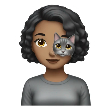 A black haired girl with a grey British short haired cat sticker