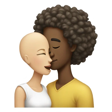 Light skin Woman with curly hair, Kissing a bald headed black man sticker