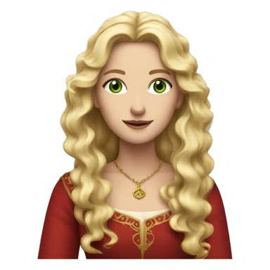 Woman with wavy blonde hair, green eyes, red medieval dress sticker