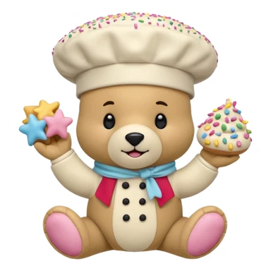 quiero un oso

Mejillas rosadas

Sprinkles en forma de estrellitas

Patitas pequeñas y redonditas

Un gorrito de chef mini

Expresiones cambiantes (feliz, sorprendido, emocionado) sticker