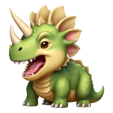 Cinematic Cute Yawning Triceratops Portrait Emoji, Head tilted slightly with a dramatic, wide-open yawn, showcasing a robust, horned body with a frilled head and sleepy, half-closed eyes, Simplified yet irresistibly cute features, highly detailed, glowing with a soft, cozy prehistoric glow, high shine, relaxed yet expressive, stylized with a dash of whimsical ancient charm, soft glowing outline, capturing the essence of a drowsy yet affectionate Triceratops that appears ready to stretch and yawn its way out of the screen! sticker