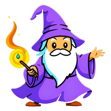 cartoon wizard casting a spell with colorful magic swirls sticker