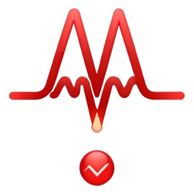 Minimalistic logo for MedSignal, sleek red pulse forming the letters 'AI' inside a smooth geometric shape, glowing red accents, clean white background, no black, conveying high-tech healthcare and AI technology sticker